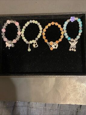 Handcrafted Multicolor Beaded Charm Bracelet - Rose, Mint, Amber, Aqua